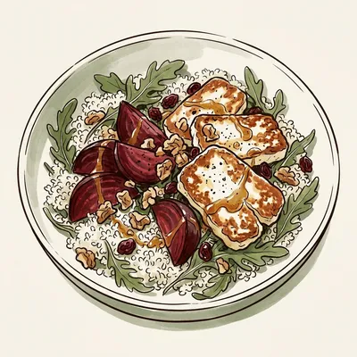 Illustration de Bol tiède au halloumi grillé et betteraves rôties