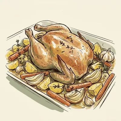 Illustrated depiction of Whole Roasted Herb-Butter Chicken
